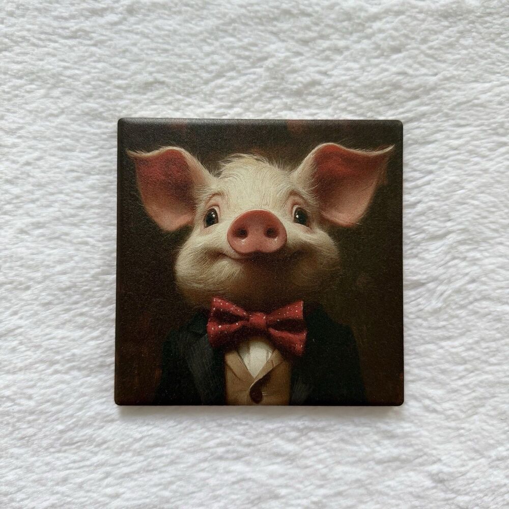 Ceramic Coaster Pig with Suit Home Decor Gift Idea Cute Farm Animal Coaster